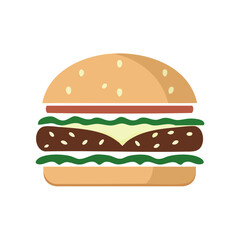 Stylized Hamburger with Bun Lettuce Tomato Cheese and Meat Patty on Dark Background