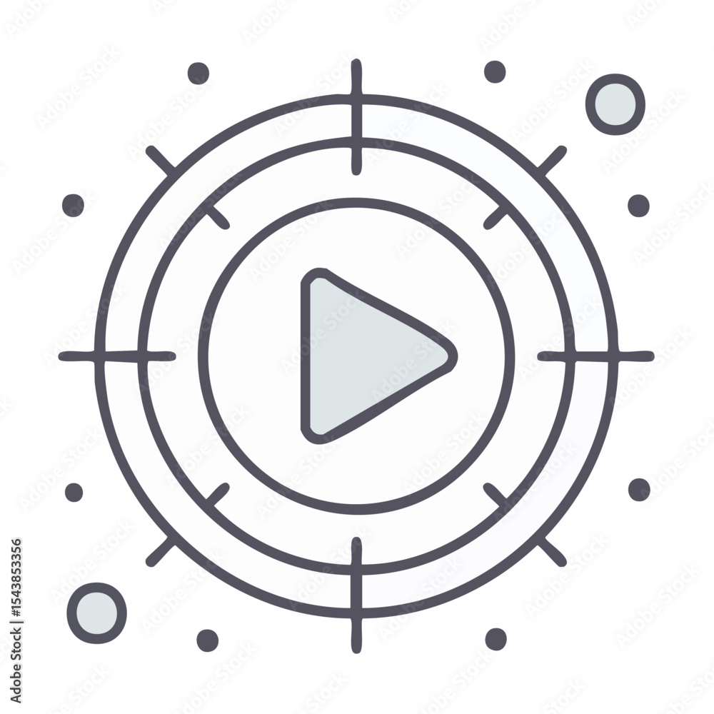 Poster Play button interface with circular elements and pointer design on black background video streaming application user interface
