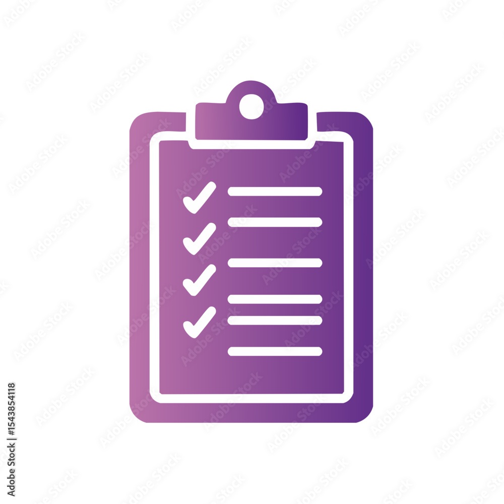 Poster gradient purple clipboard with checkmarks and checklist for task completion