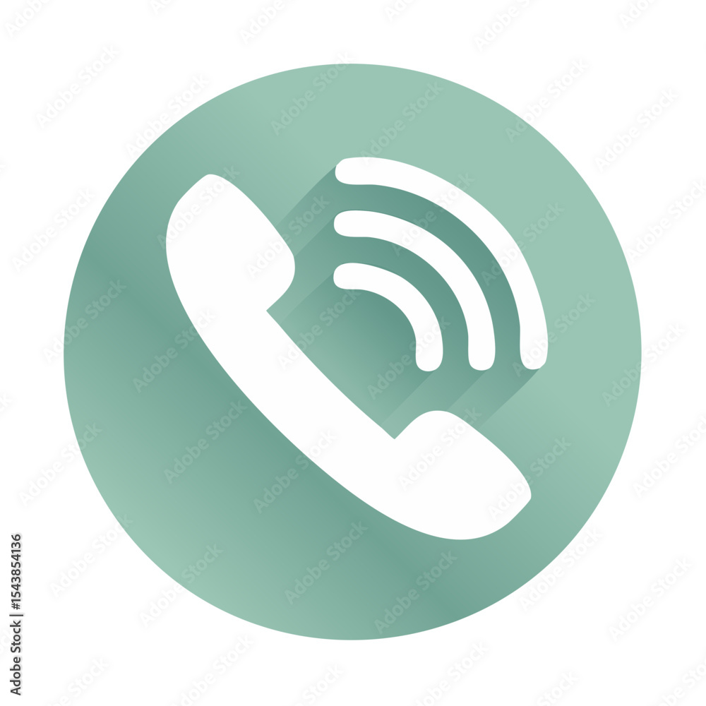 Poster telephone receiver icon with sound wave signals on circle button for communication application or cu