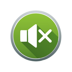 Fototapeta premium Mute Sound Icon Green Button with White Symbols Signifying Silence Media Playback Volume Adjustment