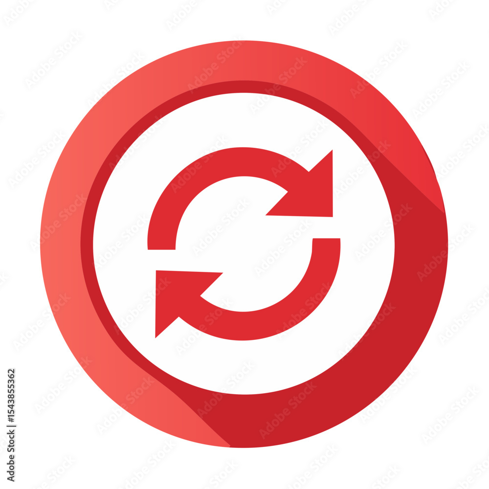 Poster red and white refresh cycle button icon long shadow style for website or application