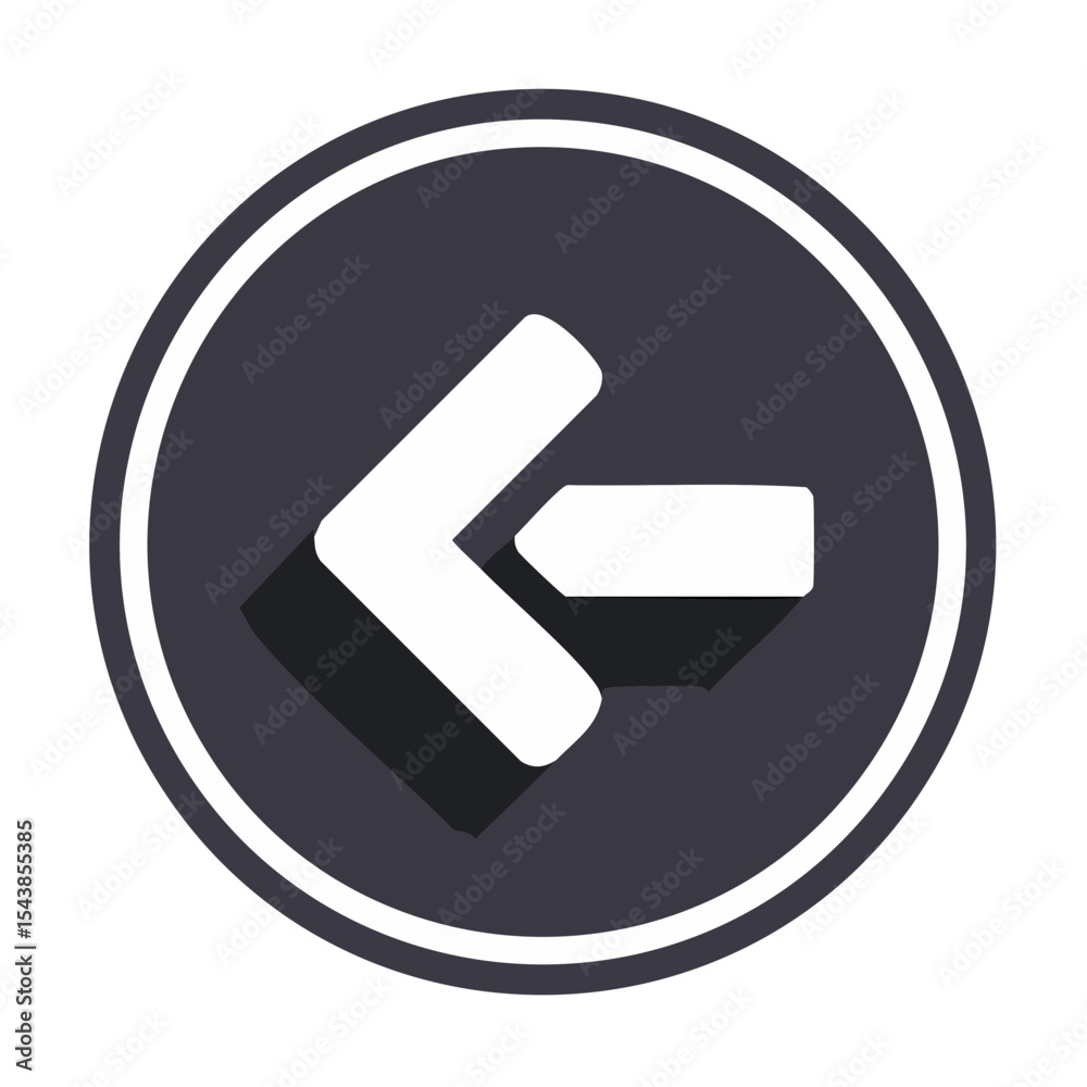 Poster modern left arrow icon on gray circle button with subtle shadow directional graphic navigation vecto