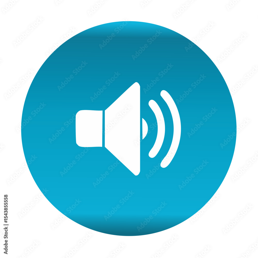 Poster blue sound icon with white speaker silhouette for notification or audio level setting application in