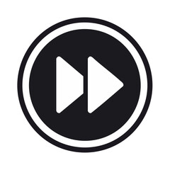 White fast forward icon in a dark gray circle for media player interface