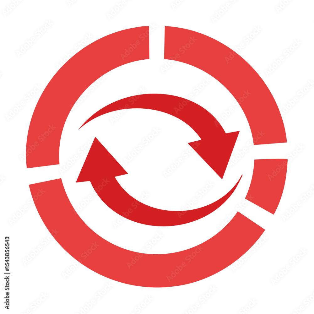 Poster red circle with arrows symbolizing circular process flow diagram cycle or continuous loop