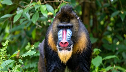 Mandrill primate jungle portrait.