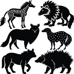 African Wildlife Silhouette Collection Quagga, Lion, Fox, Hyena, and More