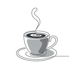 Single line drawing of a coffee cup with steam