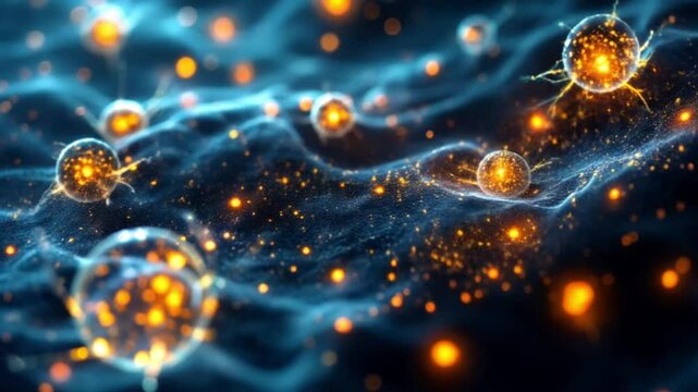 Bright Christmas holiday design with colorful glowing light circles and sparkling star patterns on a magical blue bokeh backdrop  4k Animation video
