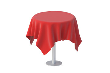 Bar table with cloth isolated on white background. Round one leg desk. Furniture for cafe. 3d render