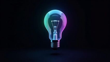 Glowing Teal Purple Lightbulb Dark Background glass