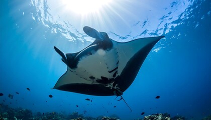 Manta Ray Ocean Sunlit Dive.