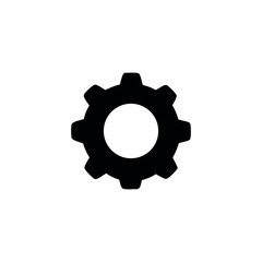 Minimal black vector icon of a settings gear. Ideal for app interfaces, control panels, system preferences, mechanical UI, and clean, modern tech or utility design projects.