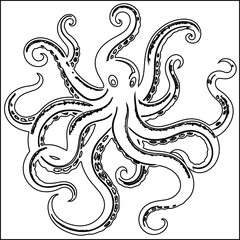 Fototapeta premium Black and White Octopus Tentacles Vector Illustration