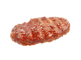 One delicious hamburger patty isolated on white
