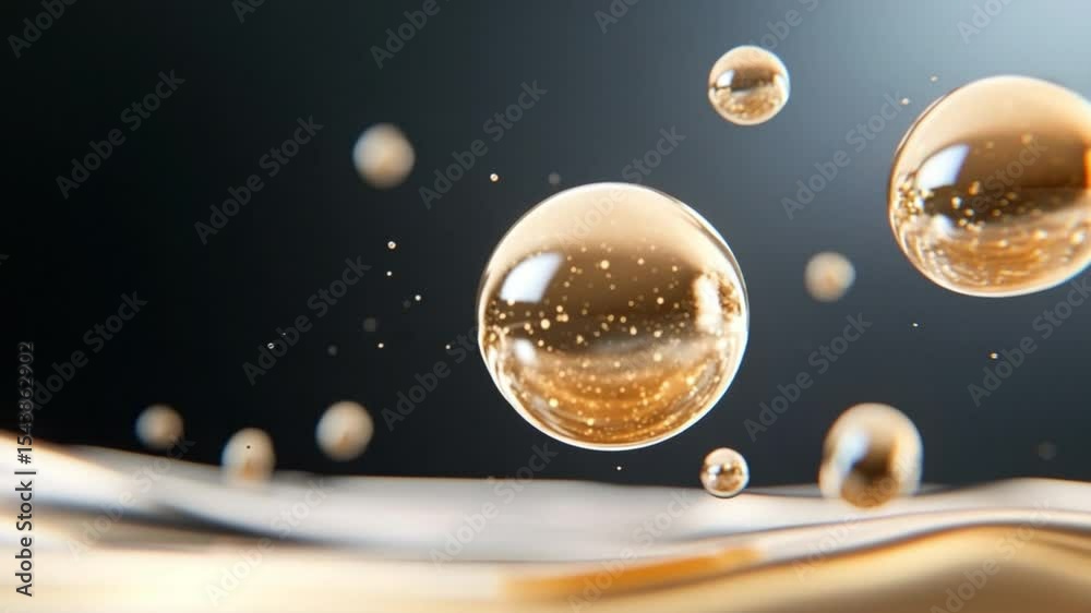 Aufkleber Bubbles in a liquid with blurred background: An artistic abstract image showcases a series of bubbles suspended in a viscous liquid. the bubbles is reflective with gradient background 