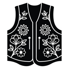 Safety vest with various floral decoration silhouette black vector art design