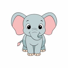 Cute cartoon baby elephant isolated on white background