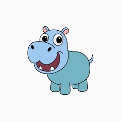 Cute cartoon hippopotamus illustration isolated on white background
