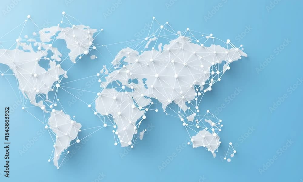 Poster abstract global network concept with a world map and connected dots on a light blue background gener