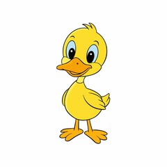 Fototapeta premium Cute yellow duckling cartoon isolated on white background