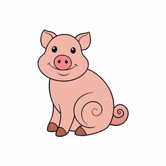 Cute cartoon pig sitting isolated on white background