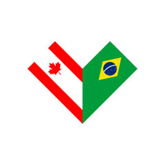 friendship concept. heart shape icon of canada and brazil flags. vector illustration isolated on white background