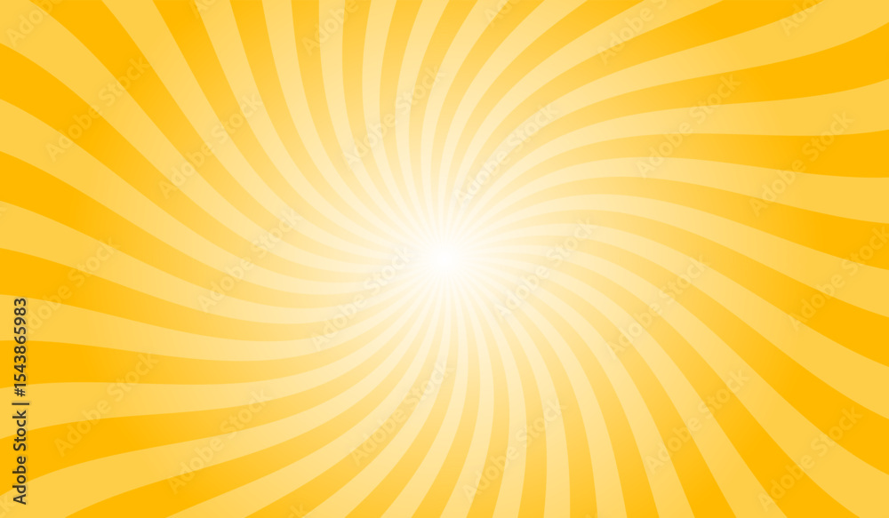 Poster abstract swirl yellow background with rays retro starburst. radial spiral stripes backdrop. comic de