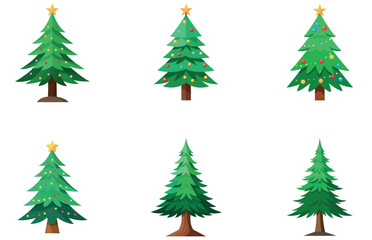 Pine Trees Vector Designs Set Clean Minimal Flat Evergreen Forest Illustrations