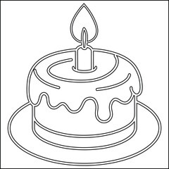 Single line drawing of a birthday cake illustration