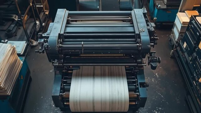 A letterpress printer in industrial, Old press printing machine in old factory. Craftsmanship of historical printing technology concept	