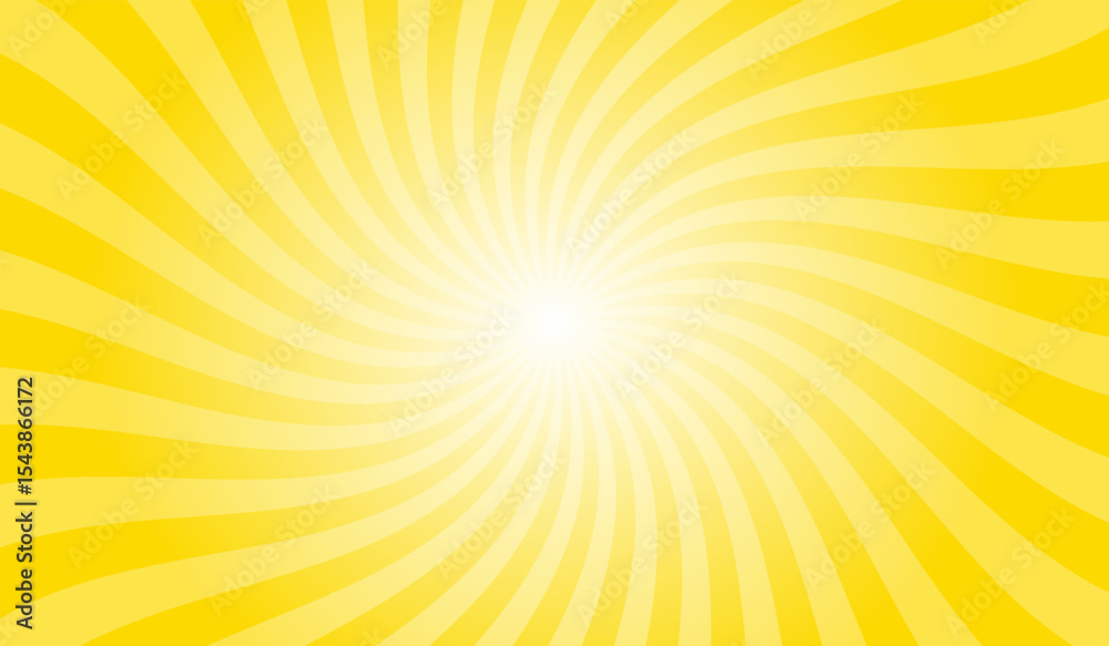 Poster abstract swirl yellow background with rays retro starburst. radial spiral stripes backdrop. comic de