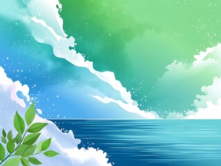 Vibrant coastal scene with soft clouds