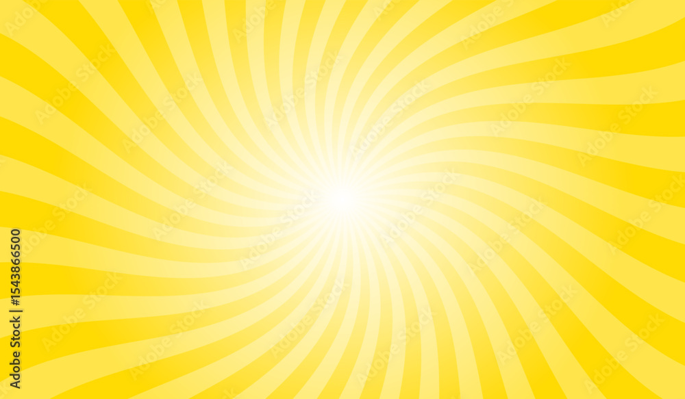 Poster abstract swirl yellow background with rays retro starburst. radial spiral stripes backdrop. comic de