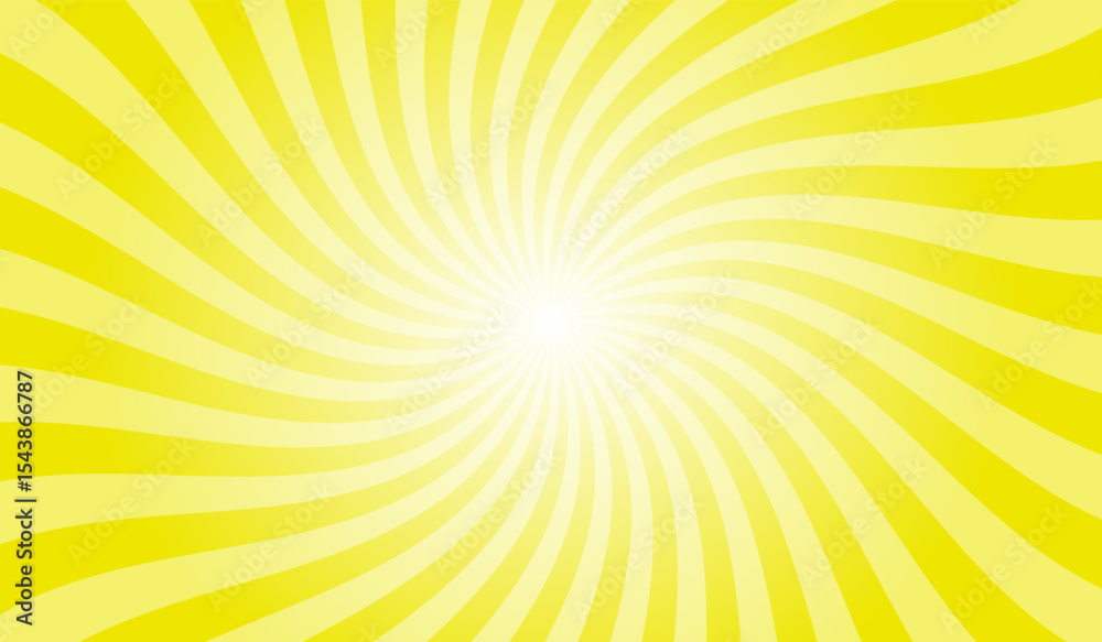 Poster abstract swirl yellow background with rays retro starburst. radial spiral stripes backdrop. comic de