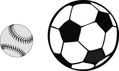 Baseball and Soccer Ball Contrast: A pair of sports ball. A pristine baseball with its stitched leather design and a sleek, classic soccer ball, a symbol of athletic competition and worldwide passion.