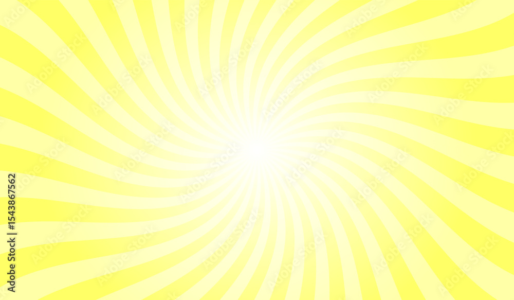 Poster abstract swirl yellow background with rays retro starburst. radial spiral stripes backdrop. comic de