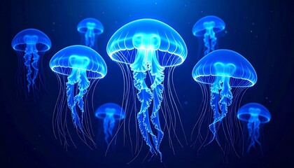 Glowing Jellyfish Underwater Scene.