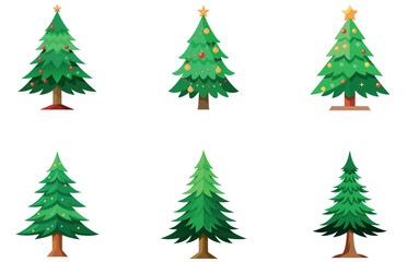 Pine Trees Vector Designs Set Minimal Flat Style Evergreen Forest Tree Illustrations