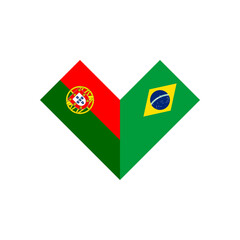 friendship concept. heart shape icon of portugal and brazil flags. vector illustration isolated on white background