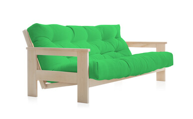 Green sofa isolated on white. Furniture for living room interior