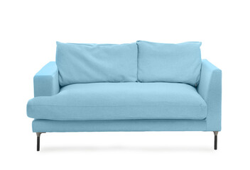 Light blue sofa isolated on white. Furniture for living room interior