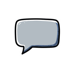 Naklejka premium Hand-drawn gray speech bubble with thick black outline and blue shadow.