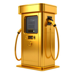 Golden ev charging station electric vehicle charger public infrastructure isolated on  transparent background