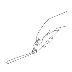 Putting toothpaste on the toothbrush line art vector illustration