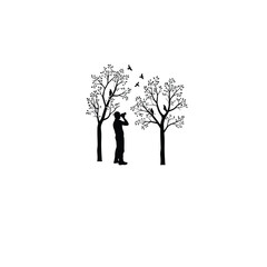 A birdwatcher spotting birds in spring trees on white background