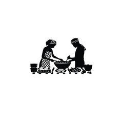 A couple preparing traditional food for a festival on white background