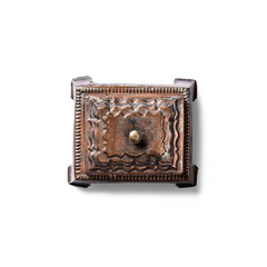 An ornate, square decorative box with intricate detailing, likely used for storage or as a decorative piece.