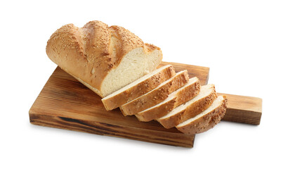 Cut loaf of bread isolated on white